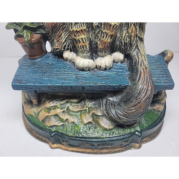 Upper Deck Vintage Cast Iron Cat Kitten Heavy Door Stopper Cat and Flower Pot - Picture 10 of 11